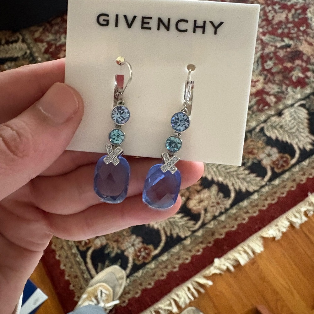 Givenchy Blue Crystal Drop Earrings brand new